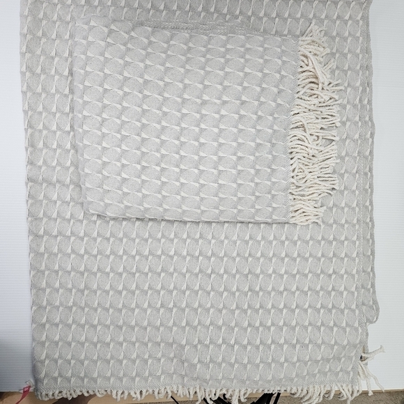 Mora Son De Abrigo Spain 2 Throw Blankets Cotton Blend Textured Weave Gray Cream - Picture 16 of 16